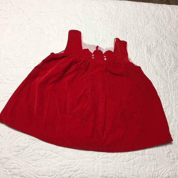 Vintage Red Velveteen Holiday Dress Jumper, Size 24 mos 100% Cotton, Button Back - Picture 8 of 8